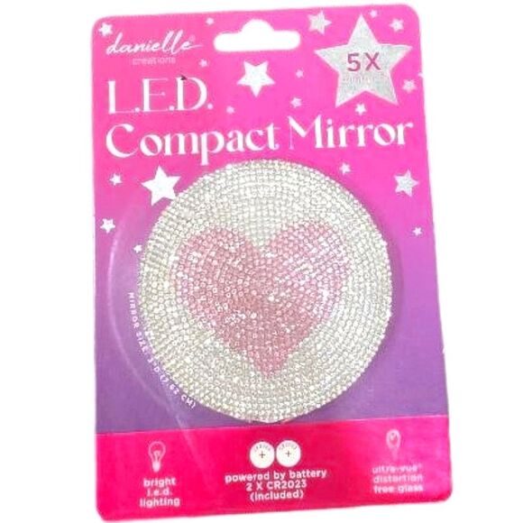 Danielle Creations 5X LED Rhinestone Heart Compact Mirror - Picture 2 of 6